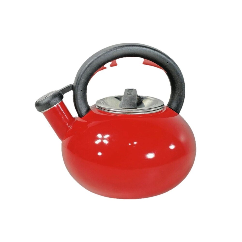 Circulon 1.5 Qt Stovetop Whistling Red Enamel Kettle with Lid